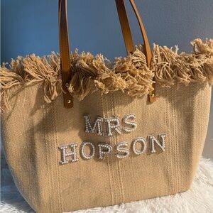 MRS HOPSON Fringed Tan Tote Bag